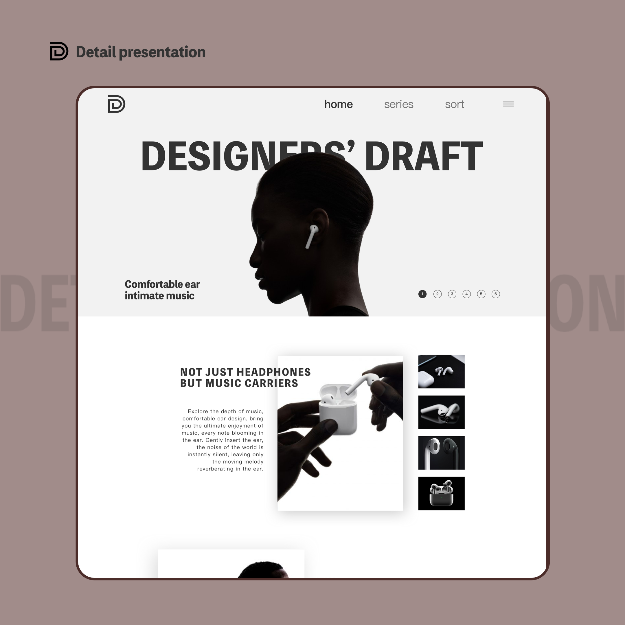 Minimal product layout suggesting clean navigation between pages